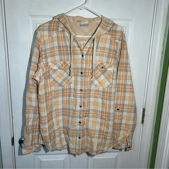 Columbia Women's Anytime Stretch Hooded Long Sleeve Shirt Size XL Plaid - Picture 1 of 12